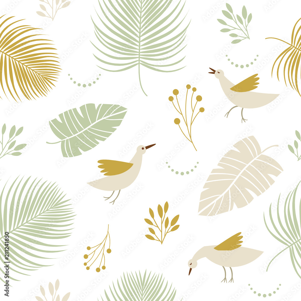 Wall mural Seamless pattern with birds and  floral elements