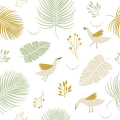 Seamless pattern with birds and  floral elements