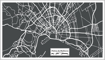 Palma de Mallorca Spain City Map in Retro Style. Outline Map.