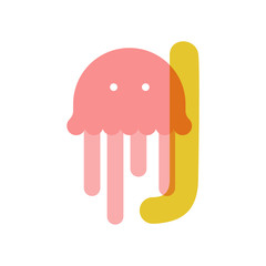 Cute cartoon jellyfish flat vector style. Simple and adorable smiling jellyfish illustration.Letter J for the jellyfish. 