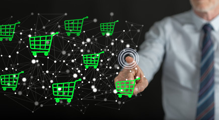 Man touching an e-commerce concept
