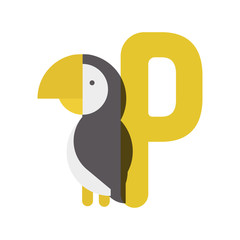 Cute cartoon penguin flat vector style. Simple and adorable smiling penguin illustration.Letter P for the Penguin. 