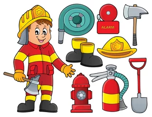 Poster de jardin Pour enfants Firefighter theme set 2