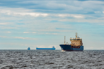 Fototapeta premium Blue cargo tanker ship