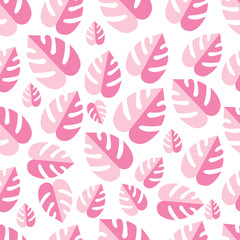 Summer vector pattern. Hello summer. Palm pink leaf. .Background for for fabrics, textiles, paper, wrapping paper, wallpaper, web pages, facebook, youtube or other social media 