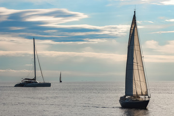 Blue sailboat at Baltic sea