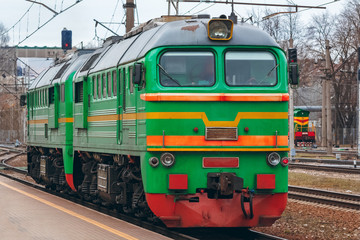 Obraz premium Green diesel locomotive