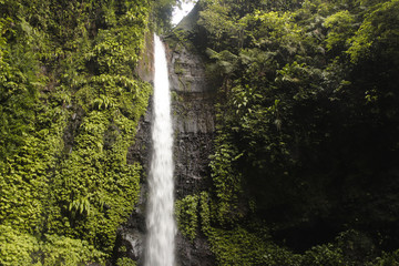 Waterfall panorama in tropical forest, Jepara City, Central Java Province, Indonesia