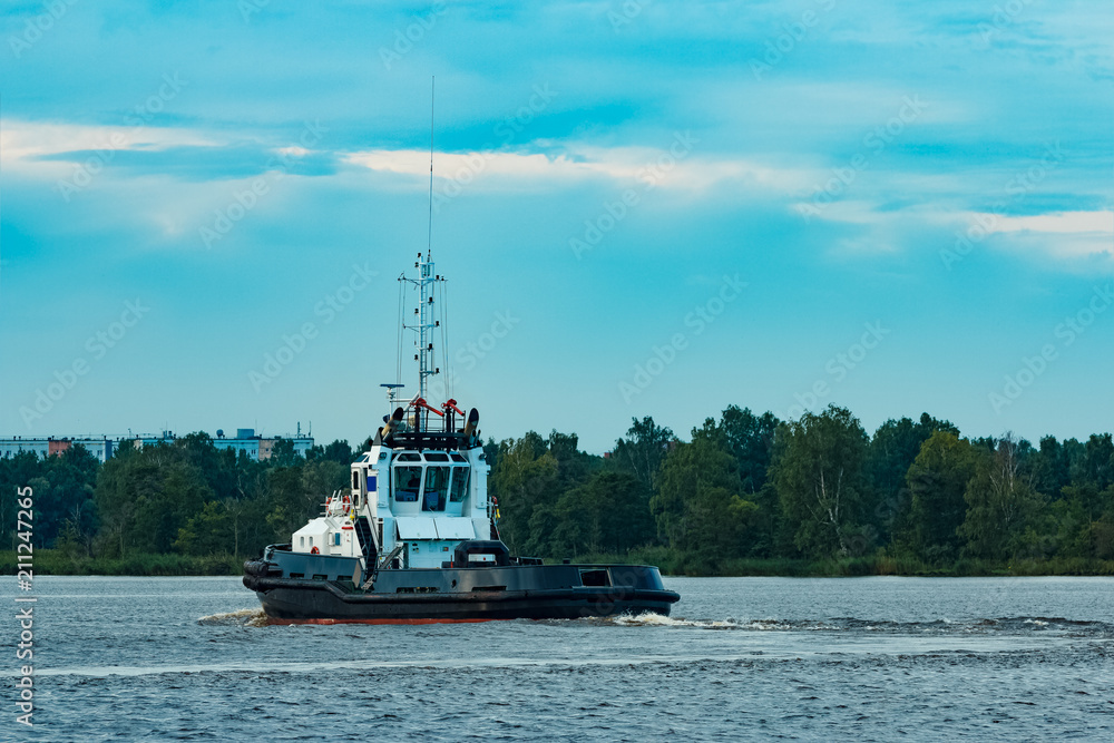 Poster Black tug ship underway