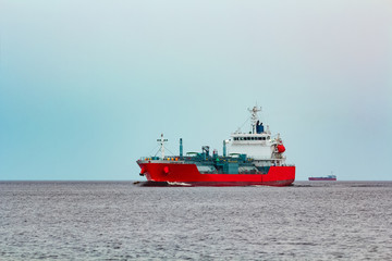 Red cargo tanker ship