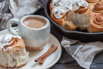 Fresh Homemade Cinnamon Buns Rolls with Cream Cheese Icing