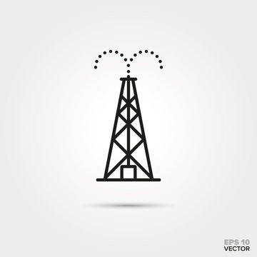 Oil drilling rig vector line icon. Fossil fuel and energy industry symbol.