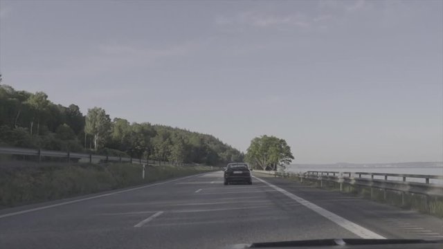 Highway driving in early morning in Sweden on the road E4