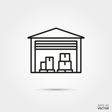 Warehouse vector line icon. Cargo, shipping and logistics industry symbol.
