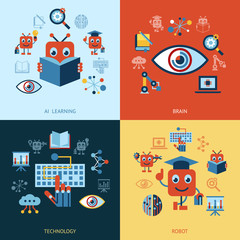 Artificial intelligence self learning icon set