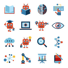 Artificial intelligence self learning icon set