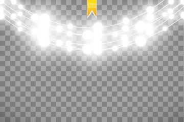 Christmas lights isolated on transparent background. Xmas glowing garland. Vector illustration