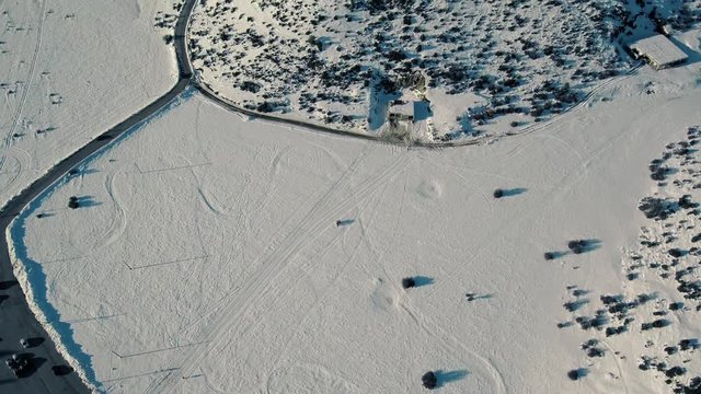 Drone flight in snowy mountains of Greece. Locations - Ziria Ski Center. Multiple moves and shots. Great view.