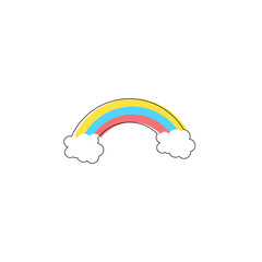 Rainbow with clouds. Flat design. Vector illustration