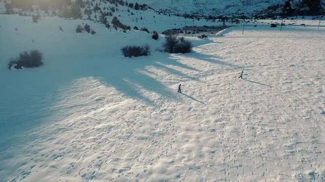 Drone flight in snowy mountains of Greece. Locations - Ziria Ski Center. Multiple moves and shots. Great view.