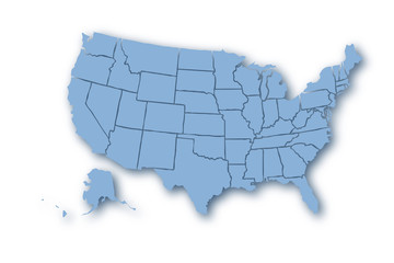 Mapa azul de los Estados Unidos de América.