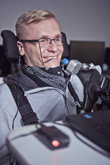 Disabled student in class room.