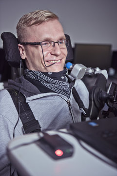 Disabled student in class room.