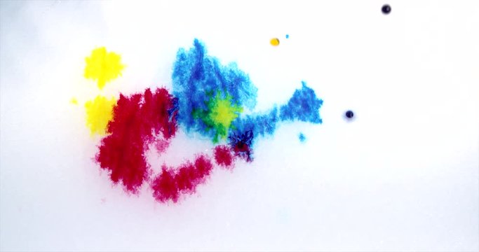 Red Blue Yellow ink mixing on white paper