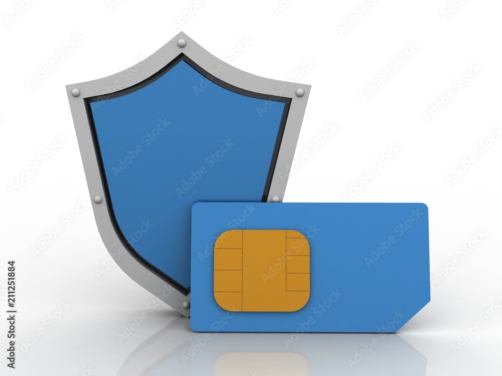Poster 3d render sim card with protective shield
