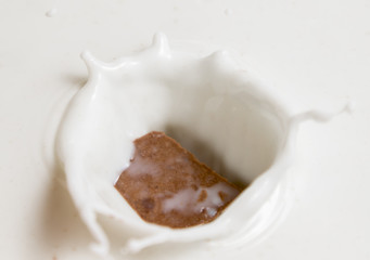 Chocolate falls in milk