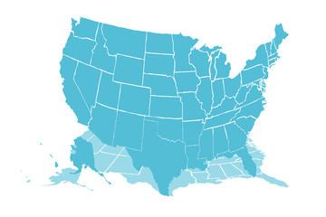 Mapa azul de los Estados Unidos de América.