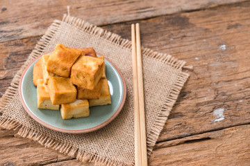 Fototapeta na wymiar Snack and Dessert, Chinese Traditional Deep Fried Tofu or Fried Bean Curd