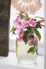Pink Apple Blossoms in Mason Jar