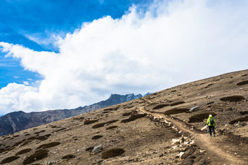 Tourists on a mountain trail, Nepal.