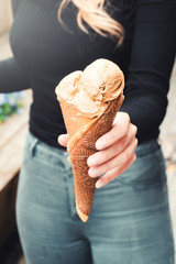 Salted caramel ice cream with retro waffles 
