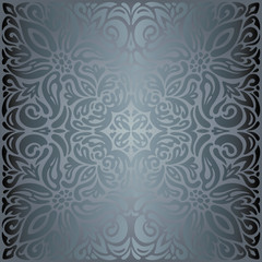 Silver Floral shiny decorative holiday vintage fashion wallpaper  mandala Background design