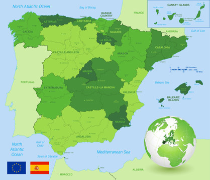 Vector Green Administrative Map of Spain