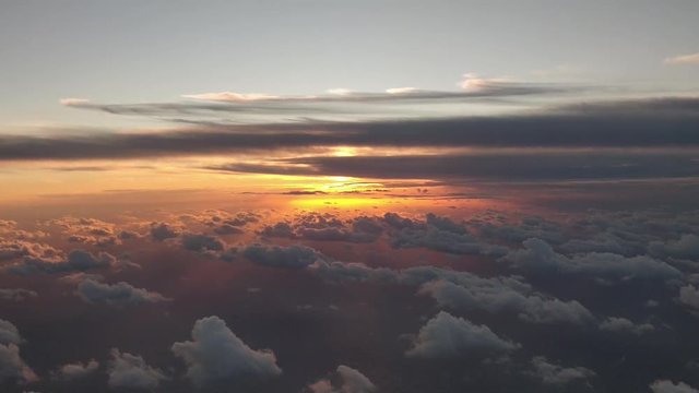 Perfect Sunset flares & clouds amazing  birds eye 4k visual resource  explainer video background with copy space for text or image	