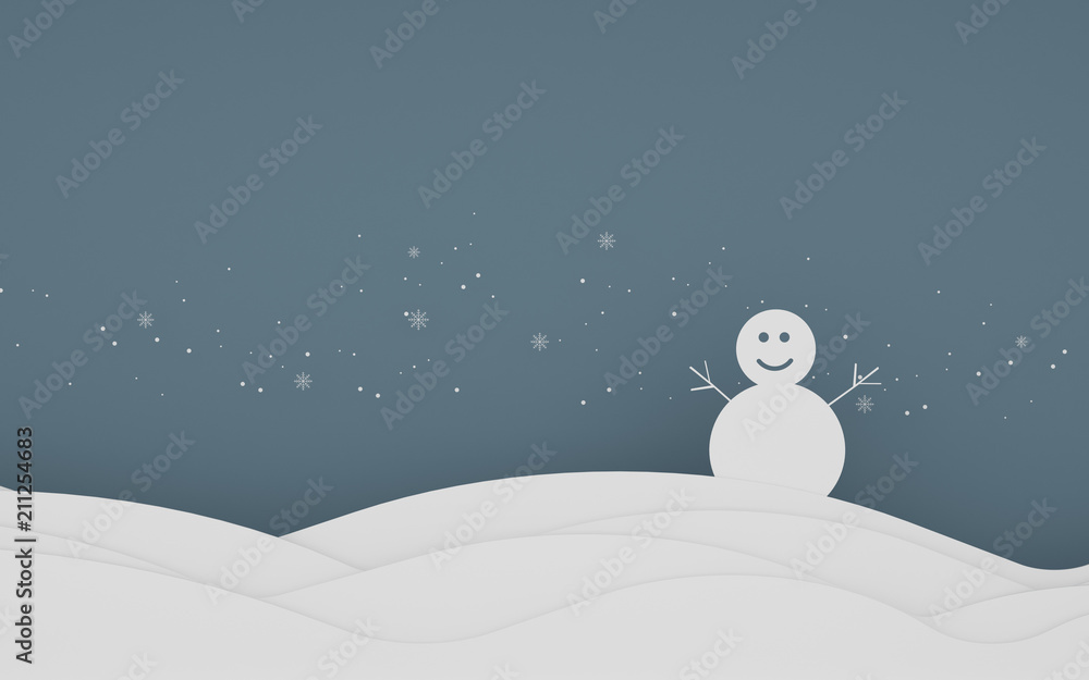Aufkleber paper art scene of snowflake and snowman on pastel background,minimal concept of forest in the night