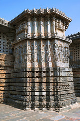 Ornate wall panel relief reflecting stellate form of shrine outer walls, Hoysaleshwara temple, Halebidu, Karnataka. View from South East.