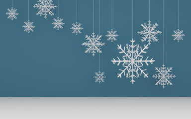 Paper art scene of snow flake on pastel background,Minimal concept of forest in the night,Idea for Xmas card,3D rendering
