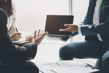 Close up view business team giving consultation to customer / clients before investment in project