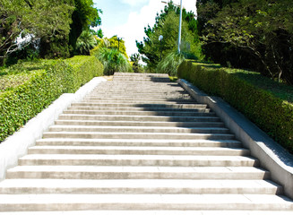 Stairway going up in the park in summer