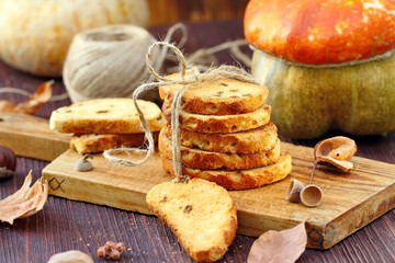 Homemade delicious cookies biscotti with berries and pumpkin