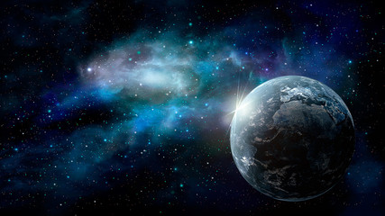 Fototapeta na wymiar Space scene. Earth planet with blue nebula. Elements furnished by NASA. 3D rendering