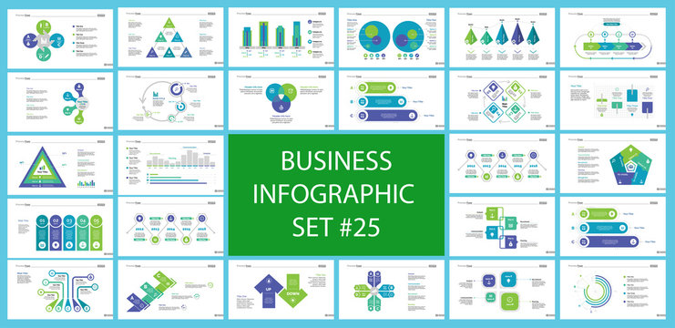 Business infographic design set can be used for workflow layout, presentation, annual report, web design. Marketing concept. Line chart, bar graph, comparison diagram, donut chart, process chart