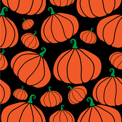 Pumpkin seamless pattern on black background