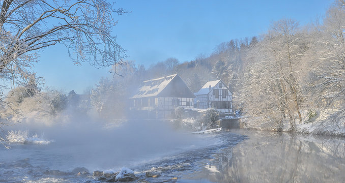 Winter im Bergischen Land am Wipperkotten an der Wupper in Solingen,Nordrhein-Westfalen,Deutschland