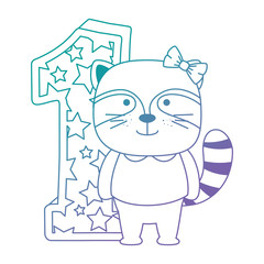 cute number one with cute raccoon