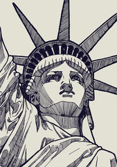 Liberty statue in New York, USA ink drawing illustration © Handdraw